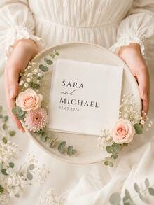 Personalized Wedding Napkins, Custom Text And Date Cocktail Napkins, Wedding Essentials - Multicolor - View 5