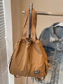 Solid Color Minimalist Large Capacity Portable Women's Bag, Versatile Style, Suitable For Daily Commute, Travel, Shopping - Khaki - View 10