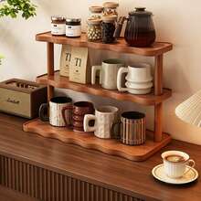 1 pieza Organizador de escritorio de madera vintage, estante de almacenamiento de cosméticos multicapa vintage, estante de almacenamiento multifuncional para el hogar, estante de especias de cocina, soporte para tazas/tazas, estante de almacenamiento abierto adecuado para lápiz labial, perfume, tazas de té/café, especias, estante de exhibición de encimera que ahorra espacio, juego de té, accesorios de escritorio de oficina, accesorios de escritorio, estante de almacenamiento de perfume, esencial para barra de café, estante de almacenamiento, esencial de cocina, decoración del hogar, decoración de cocina, estante de perfume, soporte para pasteles, estación de café, estante de especias, almacenamiento de cocina, estante de exhibición - Marrón - Ver 2