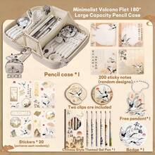 180° Flat-Lay Volcano Style Pencil Case, Transparent Fabric Large Capacity Stationery Storage Bag, Multi-Layer Zipper Compartments Desktop Organizer, Vertical Self-Standing Design, Can Store Pencils, Erasers, Notebooks, Tape, Rulers, Dual-Use For School And Office, Ideal Gift For Teens And Adults, Comes With A7 Notebook And 5 Writing Pens - 180-degree Flat Pencil Case - View 18