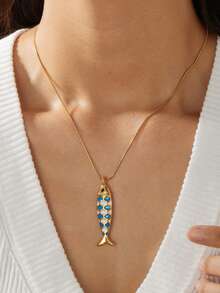 1PC Fashion Cartoon Drip Oil Simulation Small Fish Pendant Necklace Gold Plated Stainless Steel Jewelry Women's Clavicle Chain - Fish - View 5
