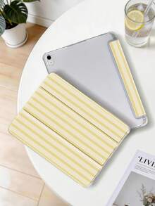 1件粉色與白色條紋圖案彩繪平板保護殼，相容 iPad Mini4/Mini5/Mini6/Mini7/Air/Air2/9.7/10.2/10.5/Air4/Air5/10.9/Pro 11"/10th Gen/Air 11-In.(M2)-2024/Pro11-In.(M4)-2024/Air 11-Inch (M3) 2025/(A16) 11 Inch 11th Generation 2025/Air 8(M4)2026(11-Inch)/Galaxy Tab A8 10.5 Inch 2022，不含筆，內建筆槽，三折支架，自動休眠/喚醒，翻蓋平板保護殼 - 彩色 - 查看 3