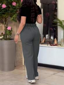 Jisfaneya Solid-Color Pocket Zipper Button Straight-Tail Suit Fabric Black Pants Elegant And Stylish Office Daily Versatile Suit Pants - Dark Grey - View 3