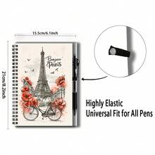 1 Set French Vintage Style 2D Cover Spiral Coil Notebook, Exquisitely Featuring Eiffel Tower And Vibrant Floral Patterns, Paired With Matching Style Pen. Suitable For Back To School, Work Records, Graduation Gifts, Birthday Gifts, Journaling, Daily Planning, And Memo Pads, A Practical And Unique Choice. - F - View 3