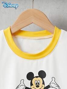 Disney 男嬰夏季可愛卡通米老鼠印花休閒短袖長款睡褲家居服套裝，兒童彈性針織柔軟舒適長褲睡衣 - 黃色 - 查看 4