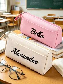 Initial Letter Text Pencil Case, Suitable For Office Customized Handle Label, Student Storage Bag With Handle, Compact Pencil Holder Box, Fashionable Name Tag,Back To School Season - Multicolor - View 3