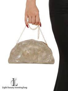 Women's Luxury High-End Evening Bag, Vintage Fan-Shaped Textured Metallic Color Handbag, Asymmetric Design With Magnetic Closure, Suitable For Party Occasions - Brown - View 11