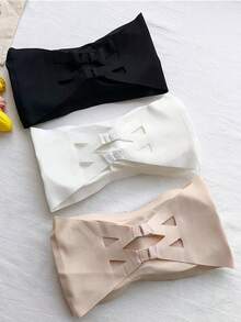 3pcs/Set Girls Basic Solid Color Seamless Ice Silk Strapless Backless Invisible Hook-And-Eye Bra, Suitable For Daily Wear - Multicolor - View 2