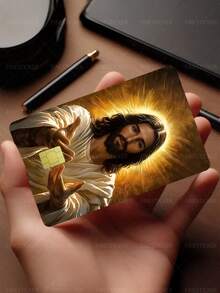 1入救贖之神信用卡保護貼卡套，Save & Bless God Bless You PVC材質防指紋耐用防刮耐磨貼皮，派對生日禮物，適用男女款，小晶片卡、銀行卡、信用卡、交通卡、房卡、學生校園卡個性化DIY，隱私保護 - 多色 - 查看 4