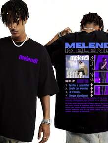 Camisetas Gráficas para Hombre y Mujer para la Gira del Rapero Melendi, con Diseños de Hip Hop y Música Pop en Mangas Cortas Casuales - Negro - Ver 1