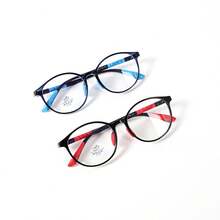 [1 pieza] Gafas decorativas de cristal ovalado sin receta para niños, estilo preppy, material TR, montura de gafas profesional, ultraligera, bloque de color, para niños y niñas, de 7 a 13 años, uso casual diario - Estilo ovalado AA - Ver 11