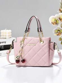 Sac fourre-tout bandoulière matelassé élégant pour femmes, décoration pendentif cerise, sac à épaule et sac à main en cuir PU avec chaîne dorée, convient pour les déplacements et les sorties décontractées - Multicolore - Voir 13