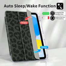 Leopard Print Case Compatible With IPad 11( A16) 2025 10th 10.9 2022 7th 8th 9th 10.2 Air 4th 5th 10.9 Air 6th(M2)/7th(M3) 8th(M4) 11" 13" 5th 6th 9.7" Mini 6/7 With Pencil Holder Clear Hard Back Auto Wake/Sleep - Black Leopard Print - View 3