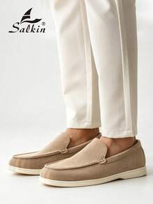 Salkin Mocassins classiques à enfiler pour hommes, chaussures décontractées en daim de couleur unie, style de marque abordable, souples, confortables, respirantes, antidérapantes, résistantes à l'usure, semelle plate, chaussures pour hommes, mode, polyvalentes, pour étudiants, rentrée scolaire, cérémonie de remise des diplômes, style universitaire, chaussures de bureau, formelles, pour fêtes, banquets, mariages, chaussures de marié, printemps, été, automne, grandes tailles pour hommes, plusieurs couleurs disponibles, la taille est petite, veuillez choisir une taille au-dessus - Kaki - Voir 9