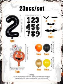 23pcs/Set Orange & Black Birthday Number Balloon Column Set, Includes Black 1-9 Number Balloons, Black 3D Bat Stickers, Suitable For Halloween Theme Decoration, Birthday Decoration, Bat Party, Ghost, Trick Or Treat Theme, Indoor & Outdoor, Photo Props - Multicolor - View 3