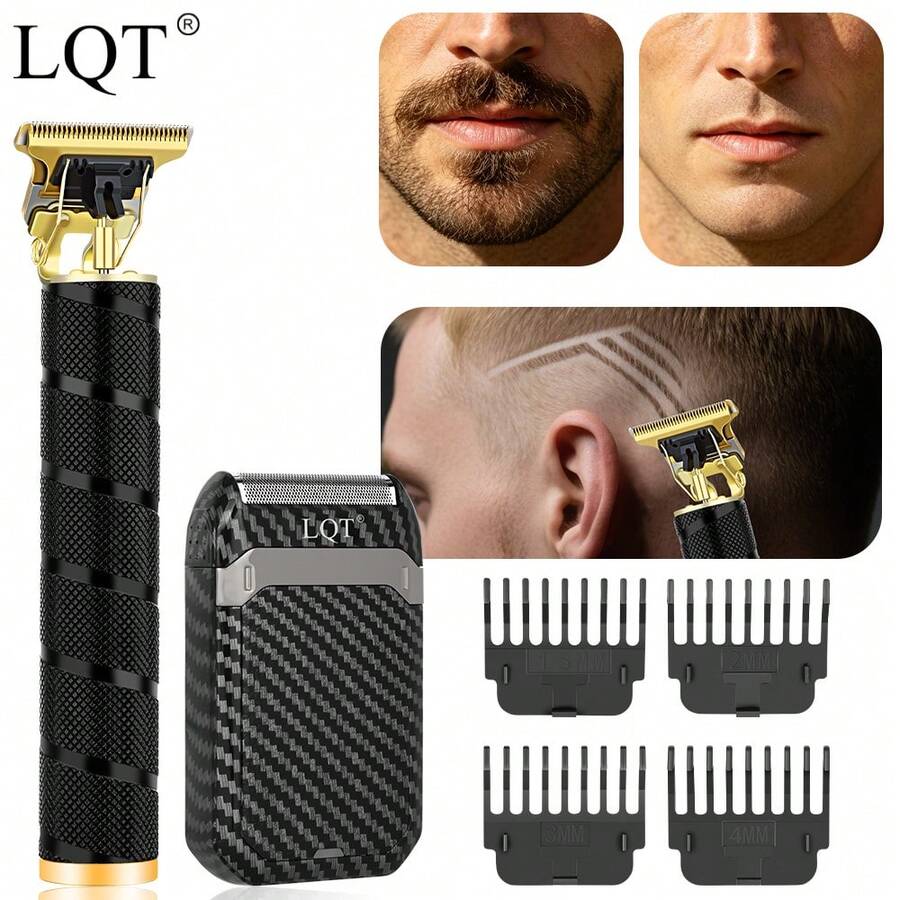 LQT 2件/1件裝 男士電動理髮器、面部毛髮修剪器、短鬍鬚修剪器。電動理髮器與迷你電動刮鬍機。理髮、刮鬍、修剪與造型。適合居家使用,也方便旅行攜帶。 - 黑色 - 查看 1