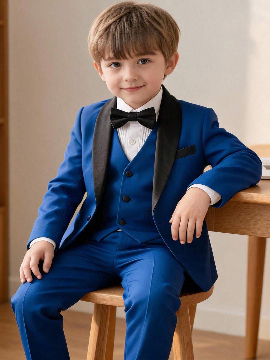 5-Piece Boys Suit Set, Shawl Collar, Infant Formal Wear, Pageboy Outfit, Wedding Suit Jacket, Vest, Pants, Shirt, Tie, Royal Blue, Size 3-16 Years - Royal Blue - View 1