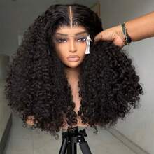 38 40 Inches Deep Curly Bob Wig 13x4 13x6 Transparent Lace Frontal Wigs Human Hair 200% Density Curl Lace Front Wig Brazilian Pre Plucked With Baby Hair Human Hair Wigs For Women Natural Black Color - Natural Black - 查看 3