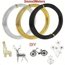 2mm X 5m Gold/Silver/Black Plated Flexible Craft Metal Wire, Suitable For Jewelry Making, Beading And DIY - 1 Roll Gold - View 4