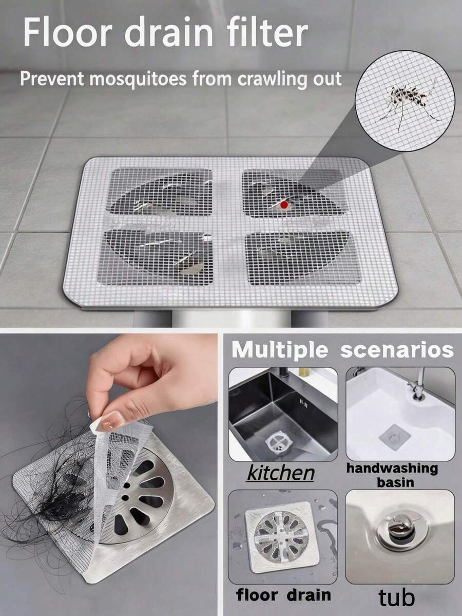 Drain Sticker, Drain Filter, Hair Catcher, Sewer Filter, Sink Strainer, Drainage Filter, Suitable For Bathroom, Kitchen, Bath, Washbasin, Self-Adhesive Convenient, Durable And Easy To Install To Keep Drainage System Clear