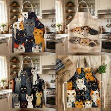1 pièce Tablier imprimé chat empilé de style dessin animé - Design sans manches, coupe durable et confortable, avec motifs de chats multicolores noir, blanc et orange, convient pour la cuisine, la cuisson et le nettoyage de la maison, le nettoyage ménager, le tablier de ménage, l'uniforme de maison, le tablier de jardinage peint à la main fait main, cadeau de vacances amusant - Multicolore - Voir 4
