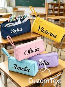 Initial Letter Text Pencil Case, Suitable For Office Customized Handle Label, Student Storage Bag With Handle, Compact Pencil Holder Box, Fashionable Name Tag,Back To School Season - Multicolor - View 1