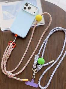 Macaron Color Block Ball Braided Lanyard Universal Phone Case Bag Water Bottle Key Portable Cute Pendant - Multicolor - View 5