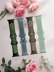 4件/組中性時尚運動款柔軟舒適透氣雙色孔洞矽膠扣錶帶，適用於Apple Watch，尺寸38mm、40mm、41mm、45mm、44mm、42mm、49mm，可用作腰帶、百搭休閒手鍊、腕帶，派對禮物、節日禮物。兼容Ultra系列9/8/7/6/5/SE/4/3/2/1機型，可更換錶帶配件。 - 彩色 - 查看 12