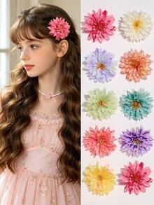 3/6pcs Random Multicolor Spring Fresh Style Artificial Chrysanthemum Hair Clips 3D Gradient Flower Hairpins Silk Flowers Mori Style Girls Hair Accessories Daily Match Party Headwear - Multicolor - View 1