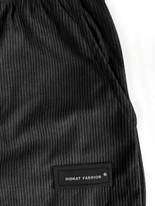 Hidkat Spring/Summer Men's Lightweight Corduroy Long Pants With Elastic Drawstring Waist And Slanted Pockets, Suitable For Casual Daily Wear And Outdoor Activities - Black - View 6