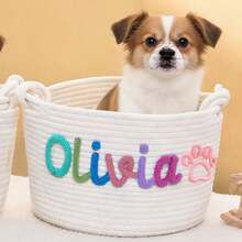 Personalized Braided Rope Pet Toy Storage Basket, Custom Pet Name Gift Basket, Travel Storage Bag, Tote Bag For Pet Lovers, Home Decor Pet Supplies - Multicolor - View 95
