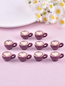 10pcs/Pack Mixed Color Heart-Shaped Coffee Cup Resin Pendants, Suitable For Women's DIY Jewelry Making - Coffee Cup - View 15