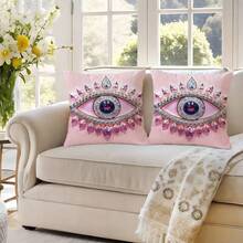 2pcs Bohemian Evil Eye Pattern Single-Sided Printed Pillow Covers, Soft And Comfortable Polyester Fiber Cushion Covers, Size 45x45cm(17.72x17.72 Inches), Zipper Closure, Machine Washable, Suitable For Home And Outdoor Decoration (Pillow Covers Only, Insert Not Included) - Multicolor - View 7