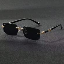 Unisex Black Small Frame Fashion Rimless Y2K Summer Beach Driving Fashion Glasses - Black - View 7