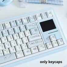 143 Keys Blue Rain Theme Mechanical Keyboard Keycaps Cute Cartoon Style PBT Dye-Sublimation Material Keycap Set Blue Original Height Keycaps Compatible With 61/64/75/87/98/104 - View 12