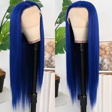 13x4 Free Part Mint Green Long Straight Lace Front Wigs Glueless Long Silky Straight Wigs Pre Plucked HD Lace 180% Density Light Green Wig Soft Free Part Wear And Go Lace Front Wigs For Fashion Women Party & Daily Wear 26 Inch - Dark Blue - 查看 3