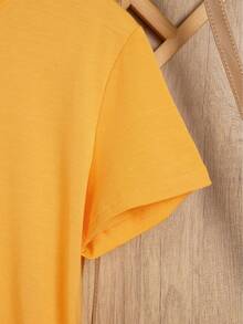 Elegant Watercolor Floral Print T-Shirt + Short Sleeves + Round Neck + Casual Spring And Summer Clothing For Women - 黃色 - 查看 4
