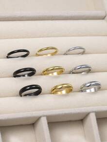 3pcs Multi-Size Solid Color Toe Ring Set, Silver/Gold/Black Summer Beach Jewelry, Minimalist Stackable Toe Rings, Suitable For Daily Wear And Vacation - Multicolor - View 3
