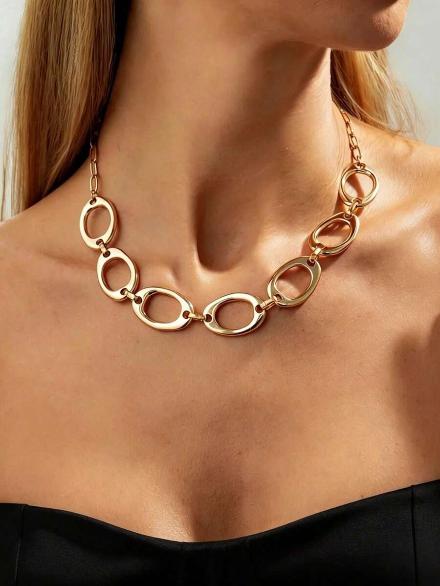 1 pieza Collar grueso asimétrico de estilo bohemio para vacaciones en la playa, acabado dorado mate, adecuado para el uso diario de mujeres (evitar la exposición prolongada a altas temperaturas, agua de mar, etc.) - Collar de cadena geométrica - Ver 1