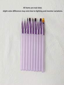 9pcs Japanese Ice Purple Series Nail Brush Set, Includes: Nail Brush, Liner Brush, Dual-Ended Brush, Shaping Brush, UV Gel Brush, Gradient Brush, Suitable For Nail Salon And Home Use - Multicolor - View 10