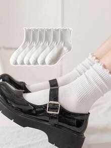 3 Pairs Japanese Sweet Style Women's Ruffle Trim Short Socks - Multicolor - View 1