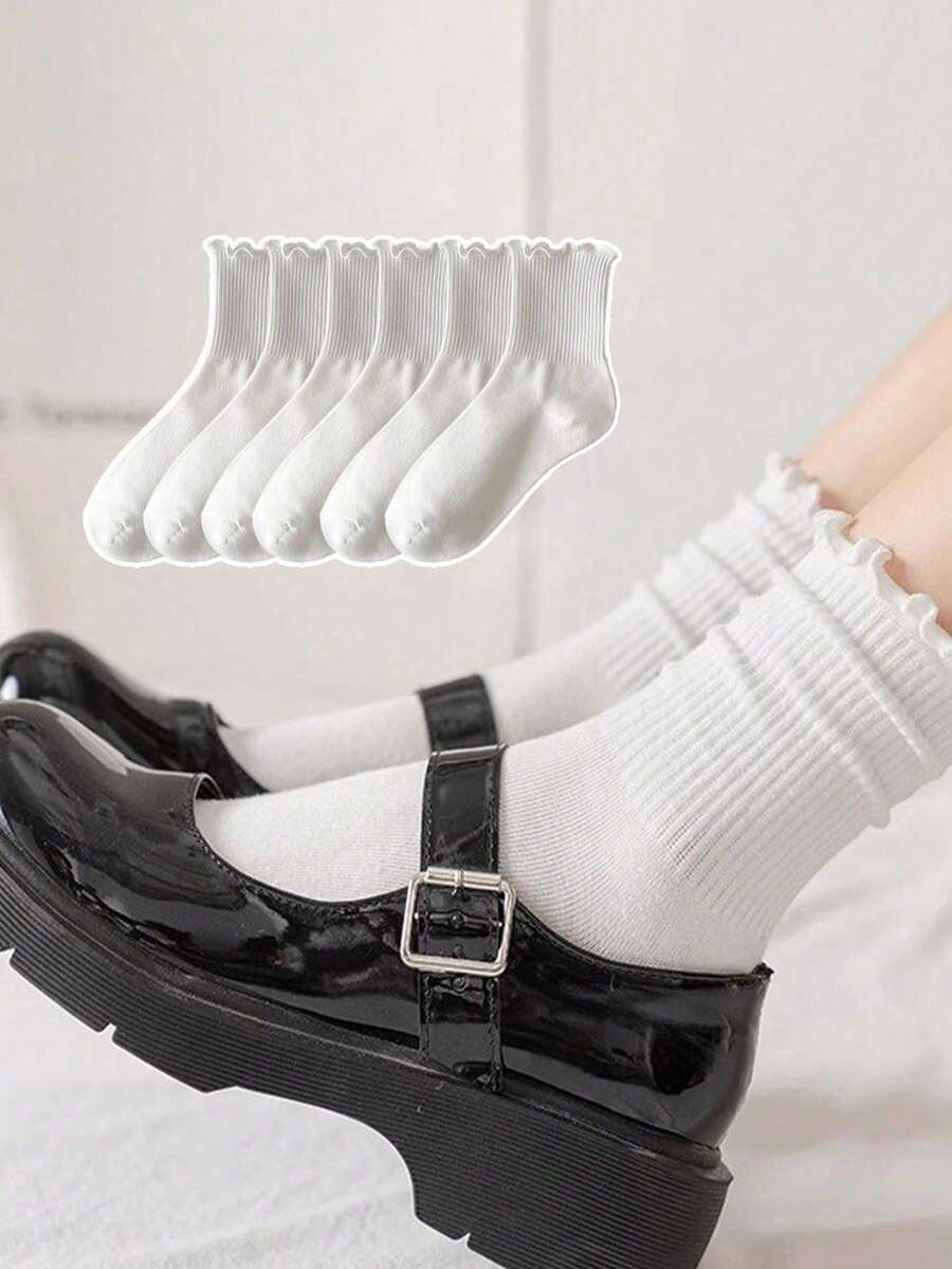3 Pairs Japanese Sweet Style Women's Ruffle Trim Short Socks - Multicolor - View 1