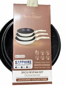 Ensemble de 3 poêles à frire en aluminium 20, 24 et 28 cm Créez un ensemble polyvalent et universel Le revêtement anti-rayures en céramique résiste aux dommages La poignée soft-touch ne chauffe pas et est confortable à utiliser - Voir 7