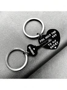 Llavero de regalo para pareja Mi amor exclusivo Pieza de rompecabezas Llavero con forma de corazón Él es loco Ella es excéntrica Regalo del Día de San Valentín para él Novio - Negro - Ver 2