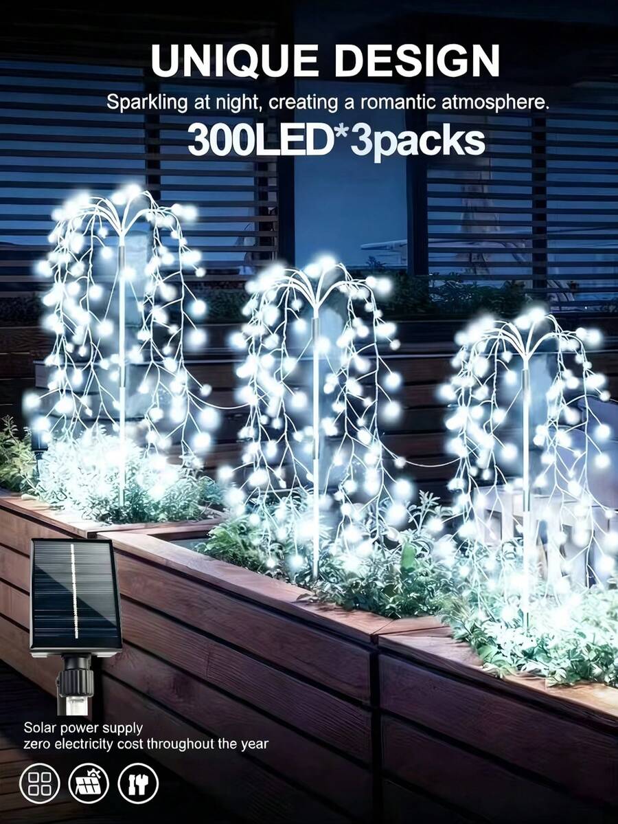 Lampu Taman LED Tenaga Surya Luar Ruangan, Lampu Rangkaian Kembang Api Tenaga Surya Tahan Air Sepanjang 29,3 Inci dengan 200 LED, 8 Mode Pencahayaan untuk Jalan Setapak Taman, Halaman Rumput, Teras, Trotoar, Dekorasi Natal Liburan
