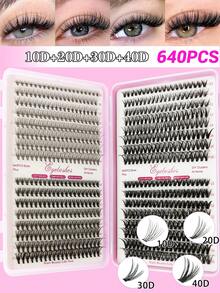 640片 D/C捲度 10-16mm 10D+20D/30D+40D/50D+60D/80D+100 個別假睫毛 DIY接睫毛書，睫毛簇可佩戴。放大眼睛，提升眼尾，DIY接睫毛，接睫毛。適用於約會、派對、音樂節、萬聖節使用 - C/D 混合 - 查看 13