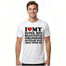 T-shirt J'aime ma super belle petite amie sexy en coton, col rond, manches courtes, t-shirt graphique classique décontracté pour hommes, confortable et polyvalent pour un port quotidien - Noir - Voir 7