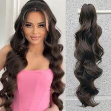 22 Inch Wavy Black Synthetic Hair Piece, Clip-On Ponytail Hair Extension For Women - Multicolor - View 1