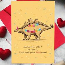 1Set(An Envelope And A Card) Cute Dinosaur Birthday Greeting Card With RAWR Some Text, Fun Party Style, For Friends - 13*18 - View 7