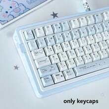 143 Keys Blue Rain Theme Mechanical Keyboard Keycaps Cute Cartoon Style PBT Dye-Sublimation Material Keycap Set Blue Original Height Keycaps Compatible With 61/64/75/87/98/104 - View 4